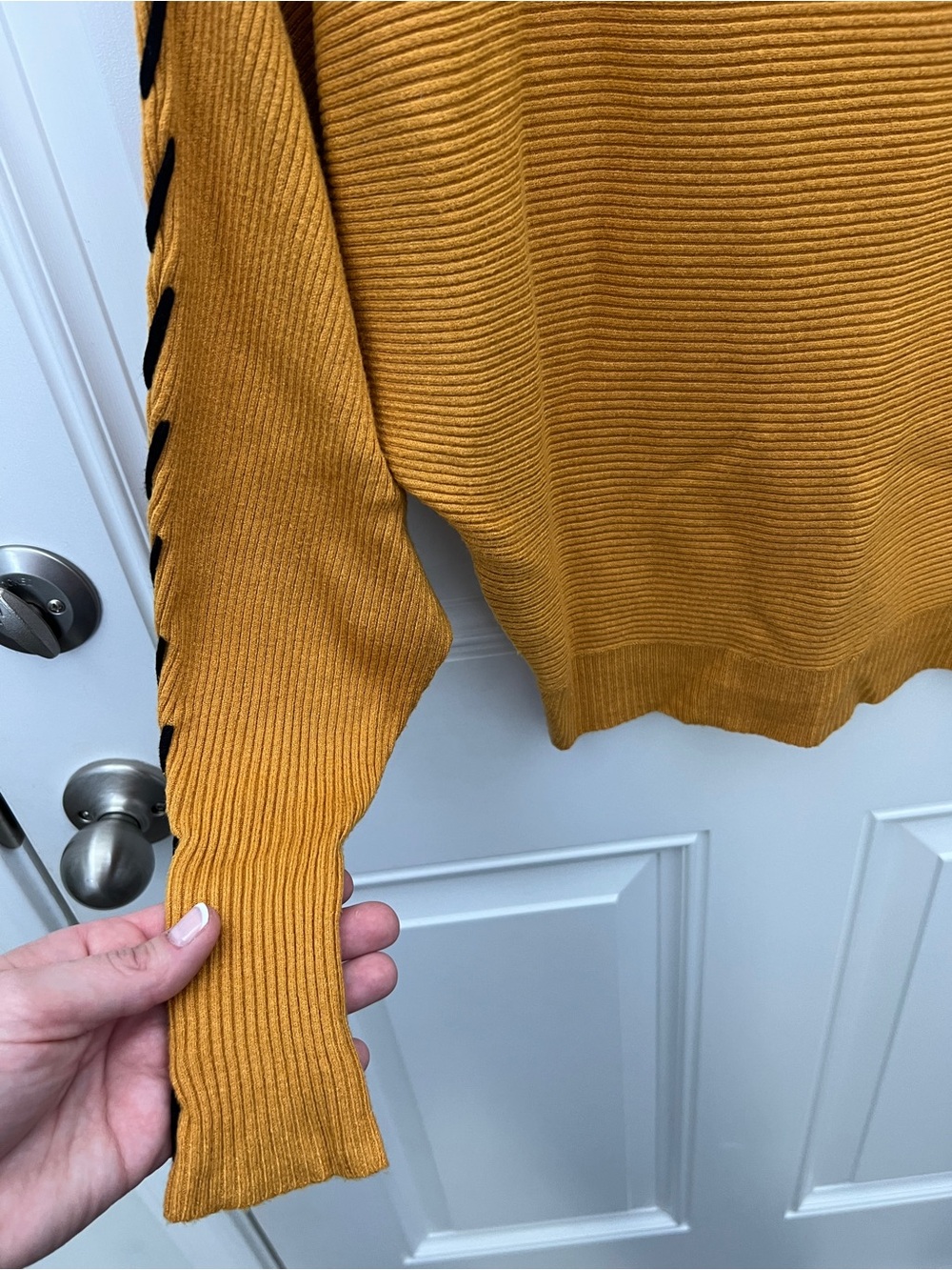 Magaschoni Mustard Yellow Ribbed Dolman Sleeve Whipstitch Sweater XS - Picture 4 of 5